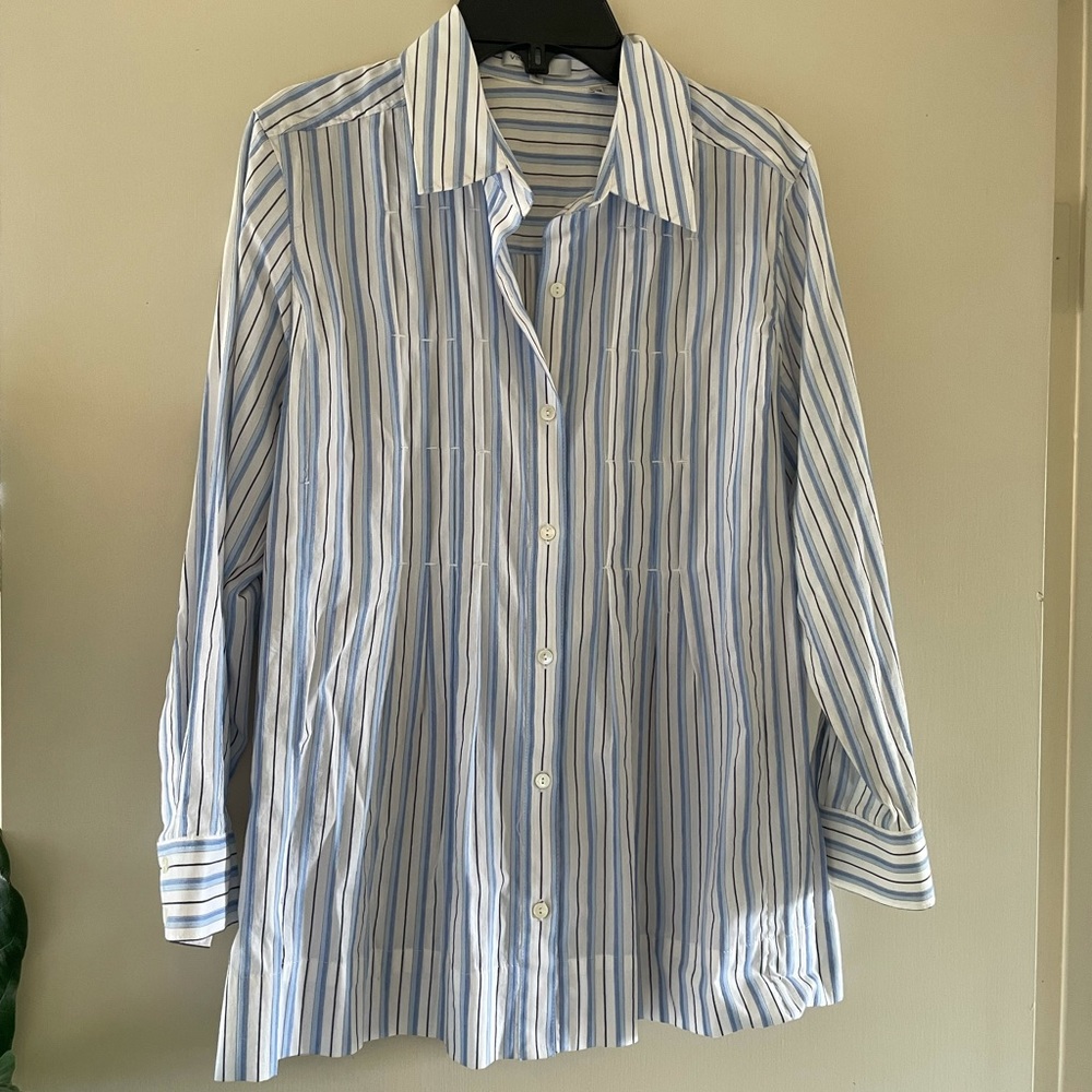Vince Blue & White Striped Button Down Shirt Cotton Long Sleeve Sz 8